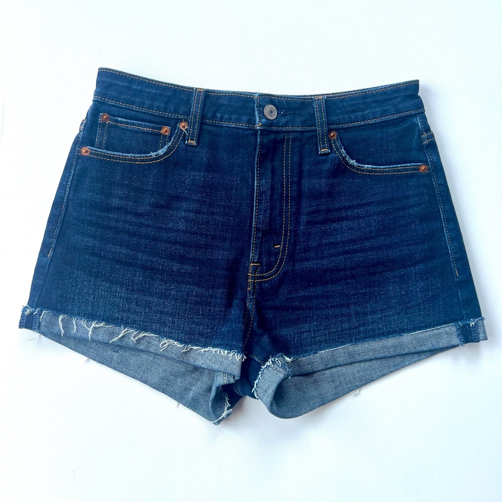Abercrombie & Fitch High Rise  Blue Denim • Cuffed Raw Hem • Women’s Size 27/4